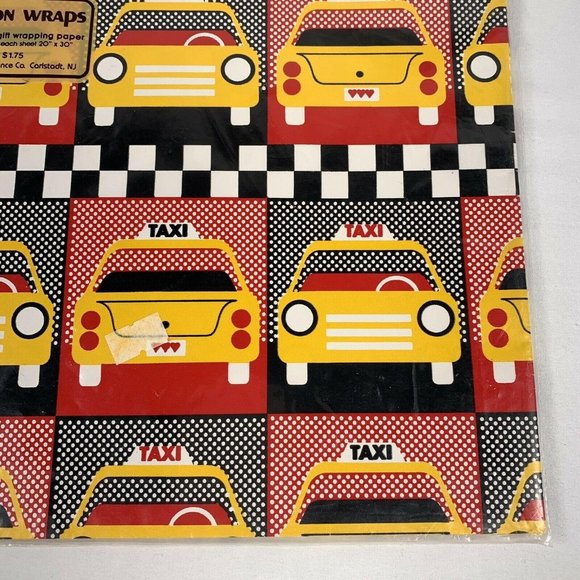 Vintage Stephen Lawrence All Occasion Taxi Cab Gift Wrap Sheets Two 20" x 30" - Picture 3 of 7